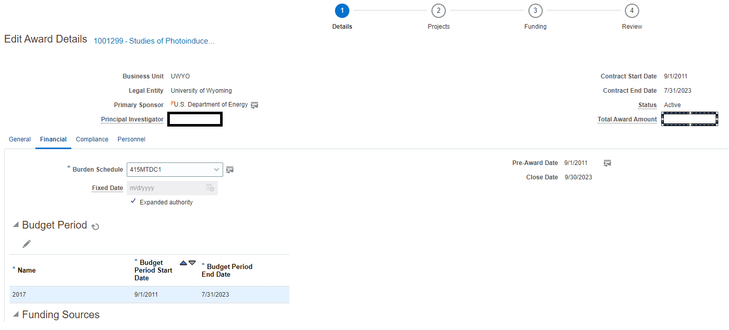 Add flexfields to Financial tab of Award screens — Cloud Customer Connect