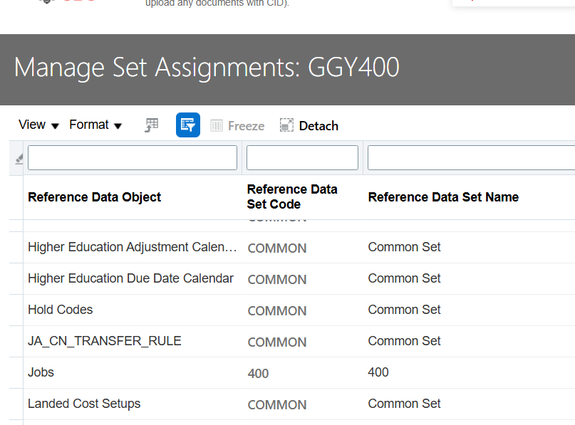 which table stores the set codes associated with a business unit ...