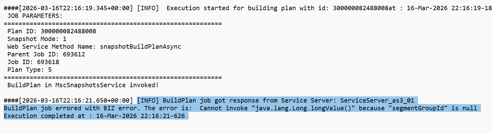 Errorig Replenishment Plan is erroring out due to error. — Cloud Customer Connect