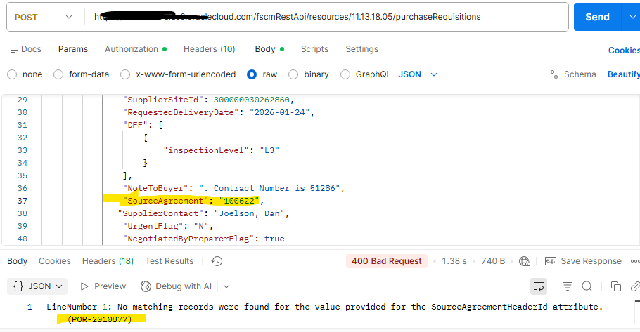 POR-2010877 - PR creation issue using REST API — Cloud Customer Connect