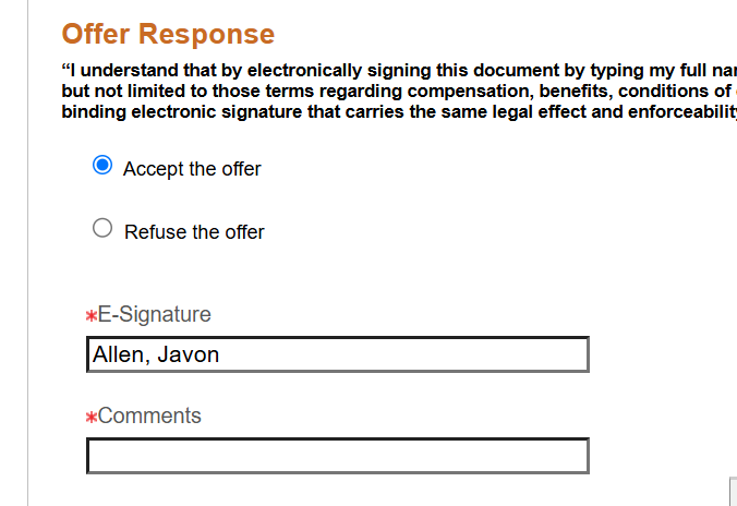 Standard E-offer Comment box in Offer response — Cloud Customer Connect