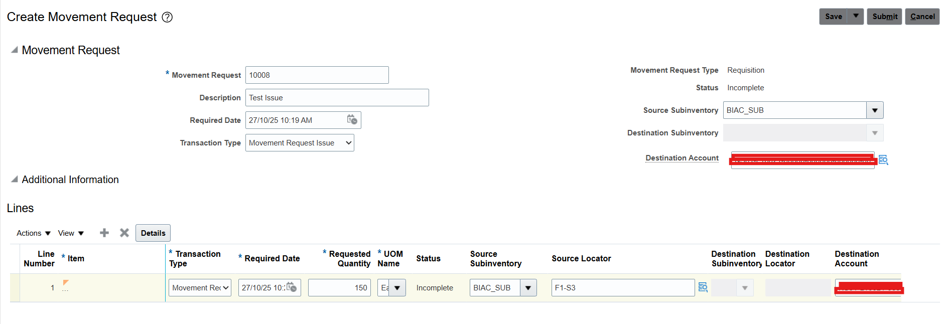 Receive Movement request issue from project — Cloud Customer Connect