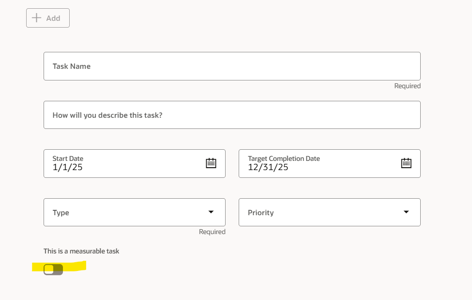 Goals Center - How to hide Measurable Task under Task Section on Create ...