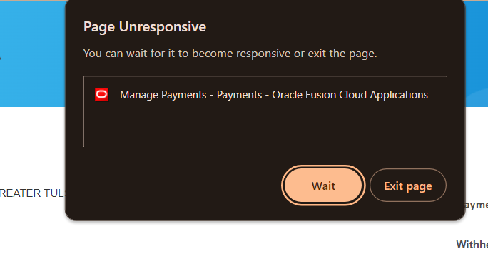 Page Unresponsive on Payment UI — Cloud Customer Connect