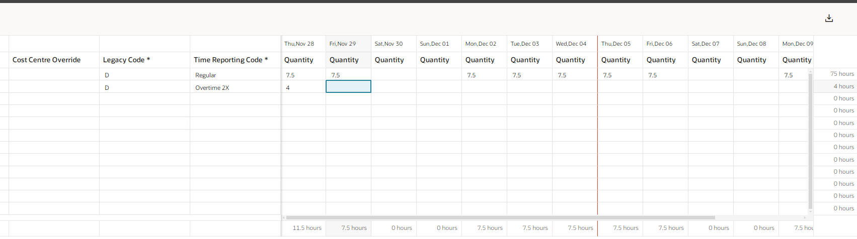 Display time totals in Redwood time card directly on time card — Cloud ...