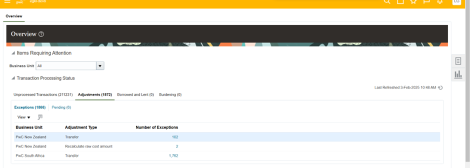 Project Adjustment Costs Error Exception Details — Cloud Customer Connect