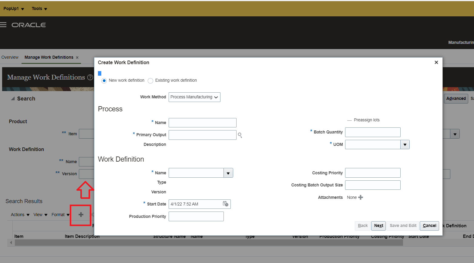 How to personalize a pop up using sandbox for "create work definition ...