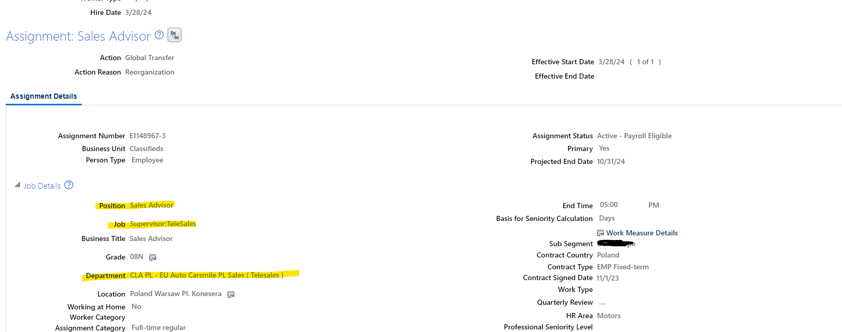 HSDL - Update/Correct Position Code, Job and Department for Assignments ...