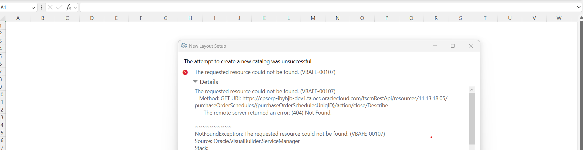 Unable to connect to visual builder for PO Mass close schedule — Cloud ...