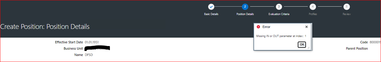 Error: MISSING IN AND OUT PARAMETER — Cloud Customer Connect
