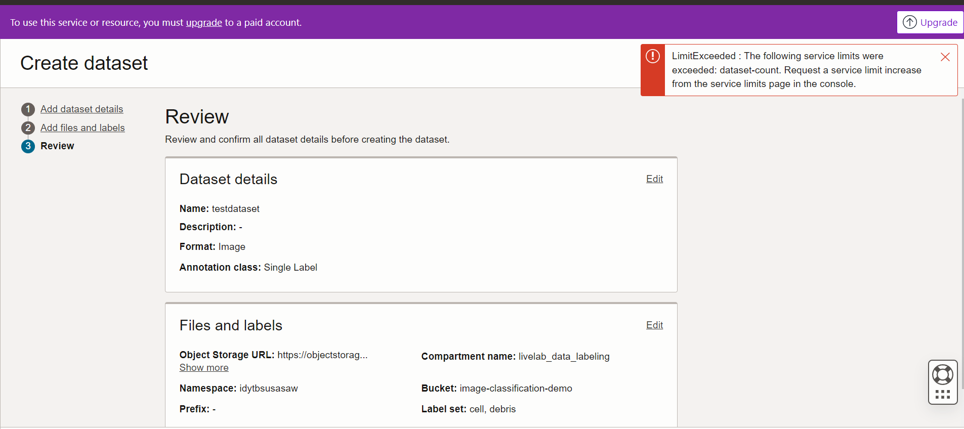 How to resolve service limit error for free tier OCI account — Cloud