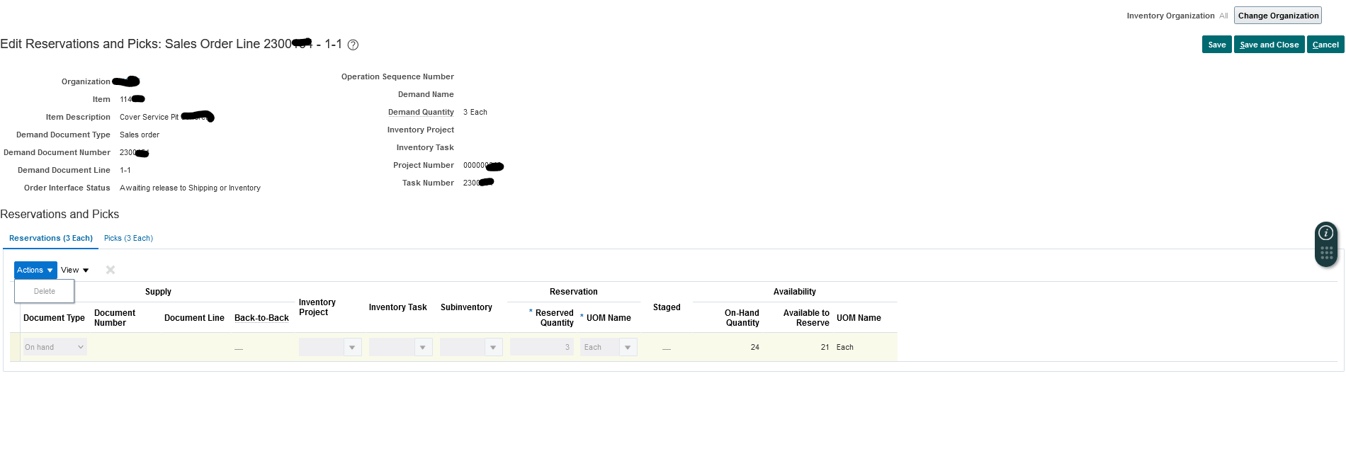 Unable to delete reservation — Cloud Customer Connect