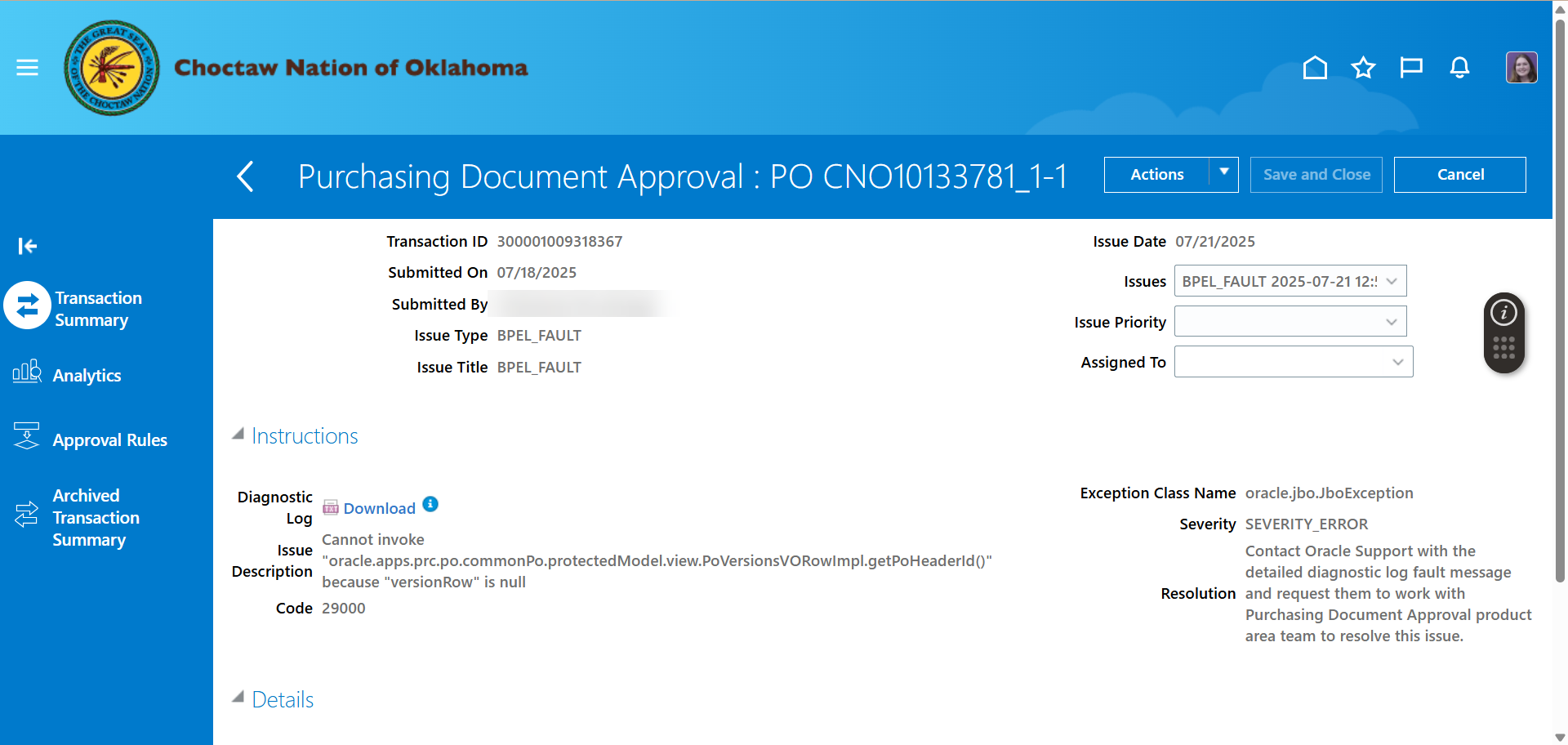 terminated change orders are getting stuck in transaction console ...