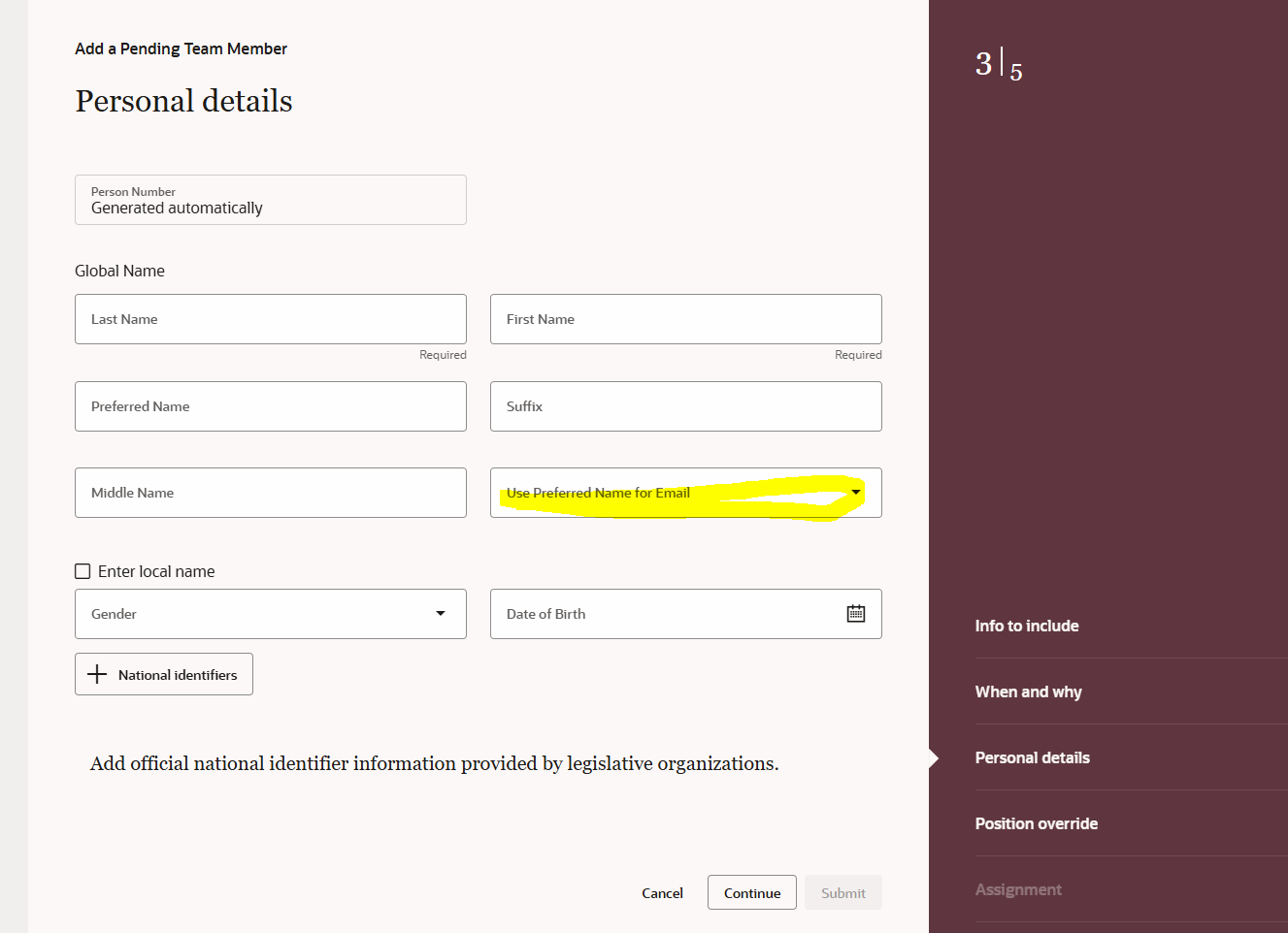 How to hide Use Preferred Name for Email field in Redwood on Add ...