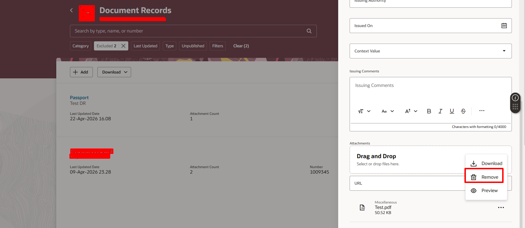 How to disable 'Remove' option from the document records attachment ...