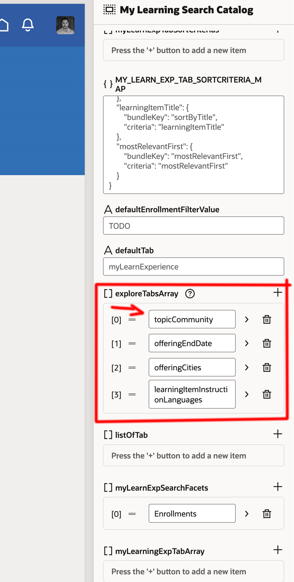 Using Visual Builder to hide/show learning search filters, unable to ...