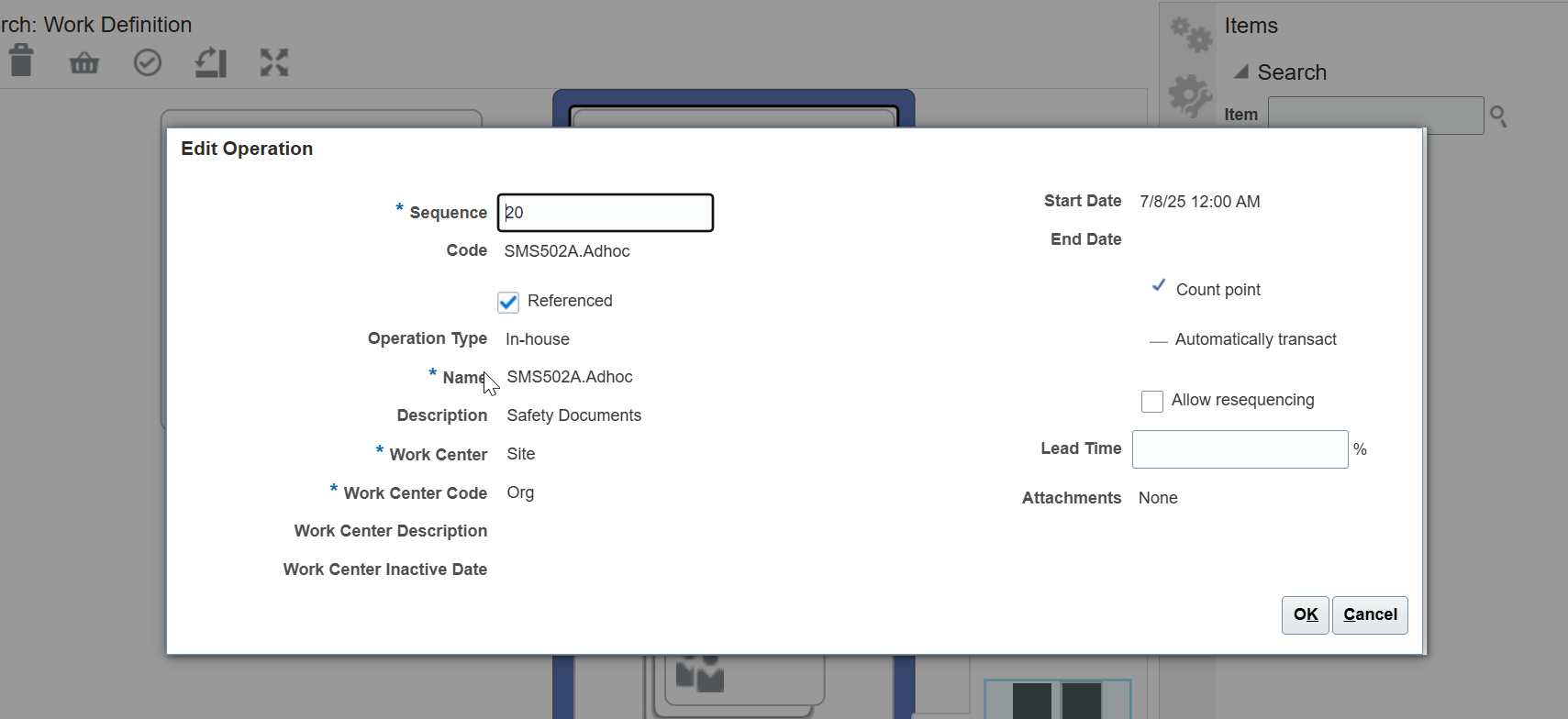 Workdefinition operation non editable — Cloud Customer Connect