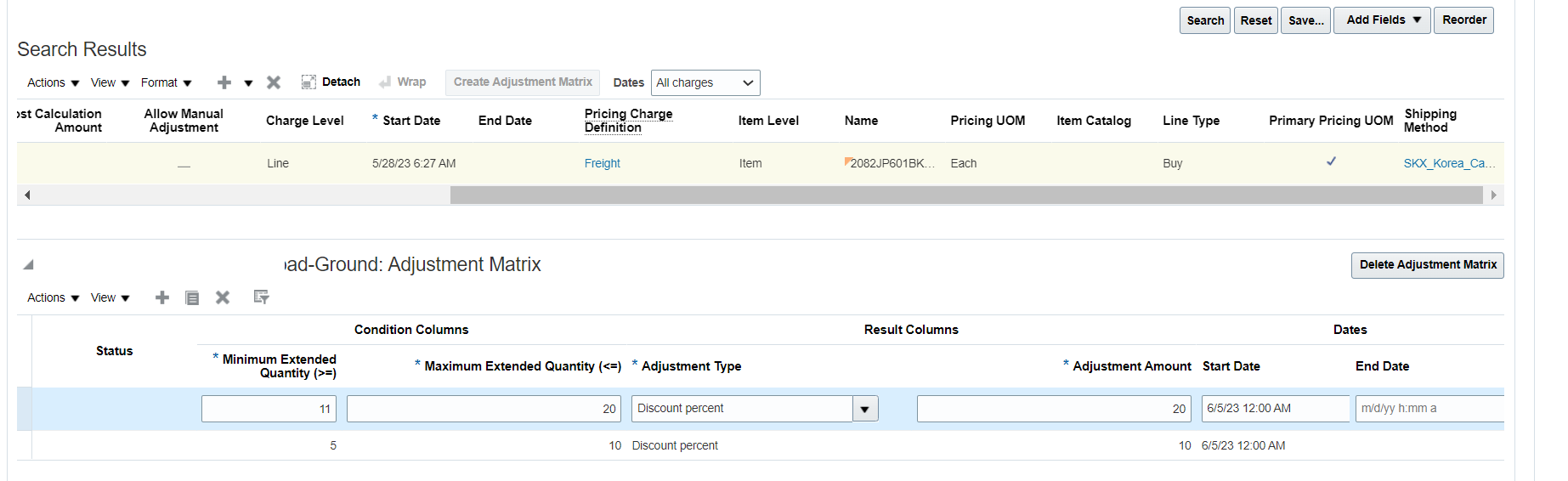 Is creation of Adjustment matrix for Shipping Charge list currenly ...