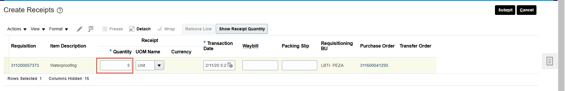 Expense Serial Goods Receiving information to reflect Serial Number, Model etc. for ...