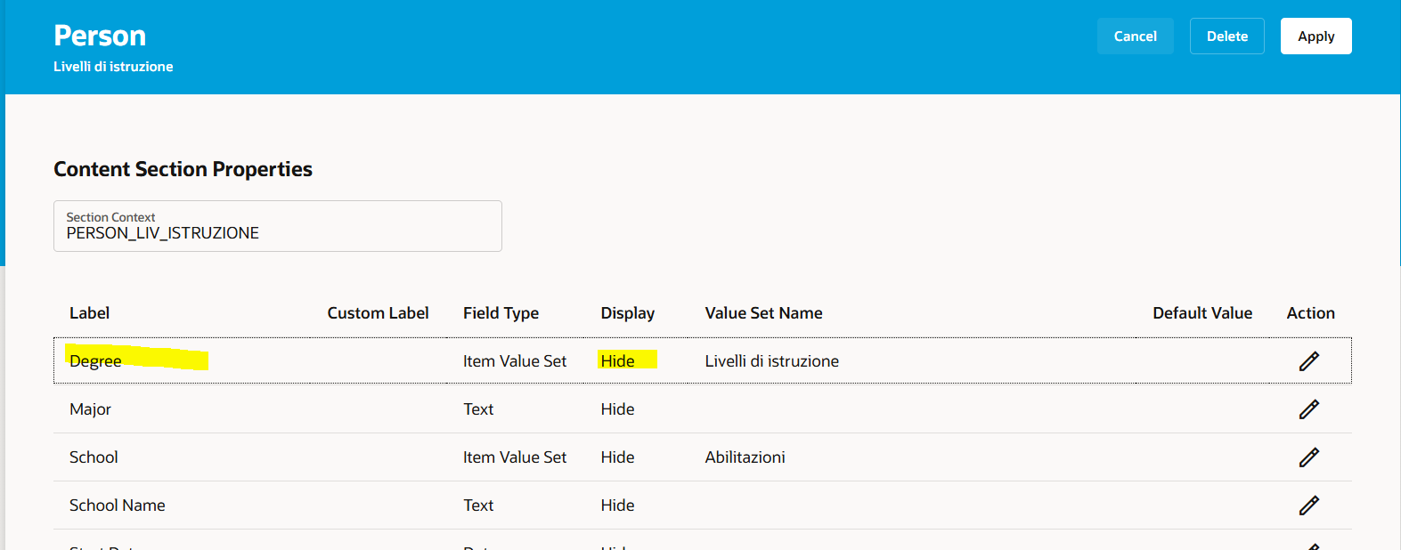 Hide Degree field in Redwood Skills and Qualification page — Cloud ...