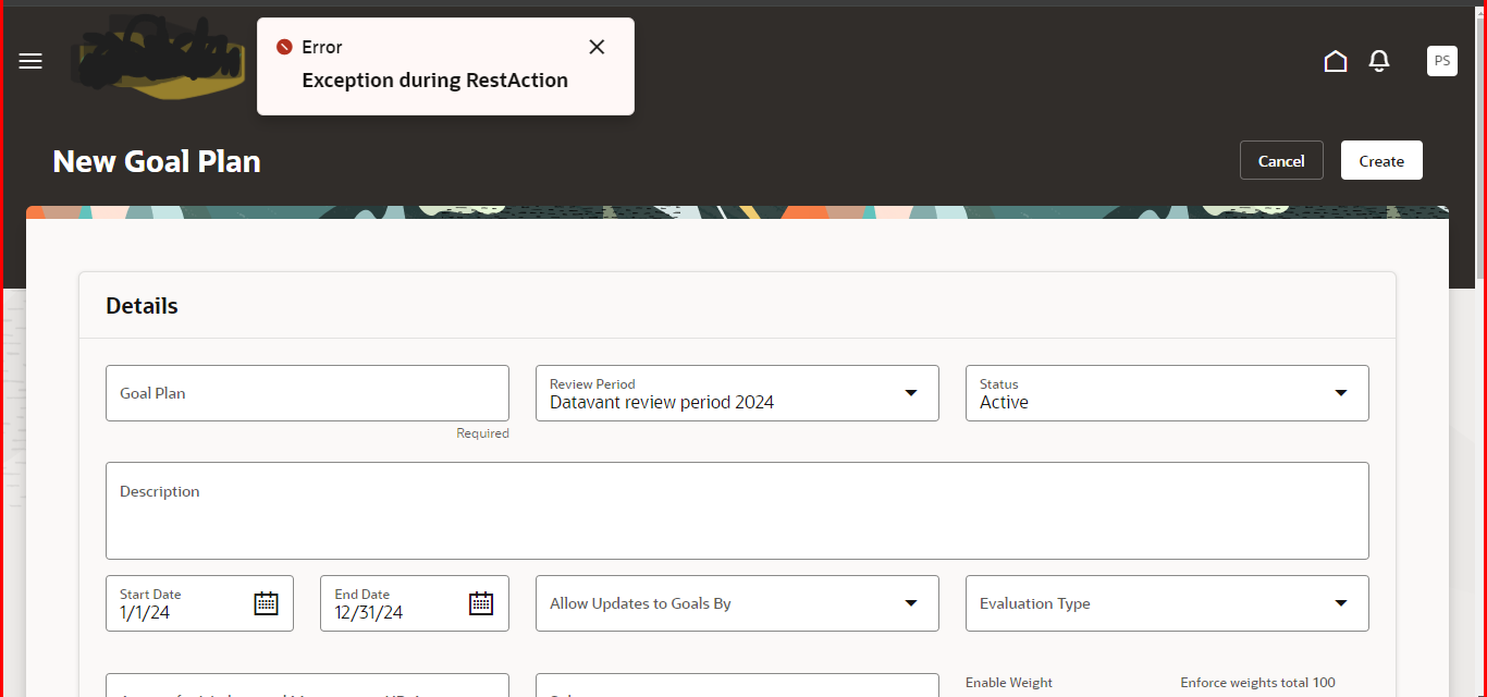 Goal rest Action error — Cloud Customer Connect