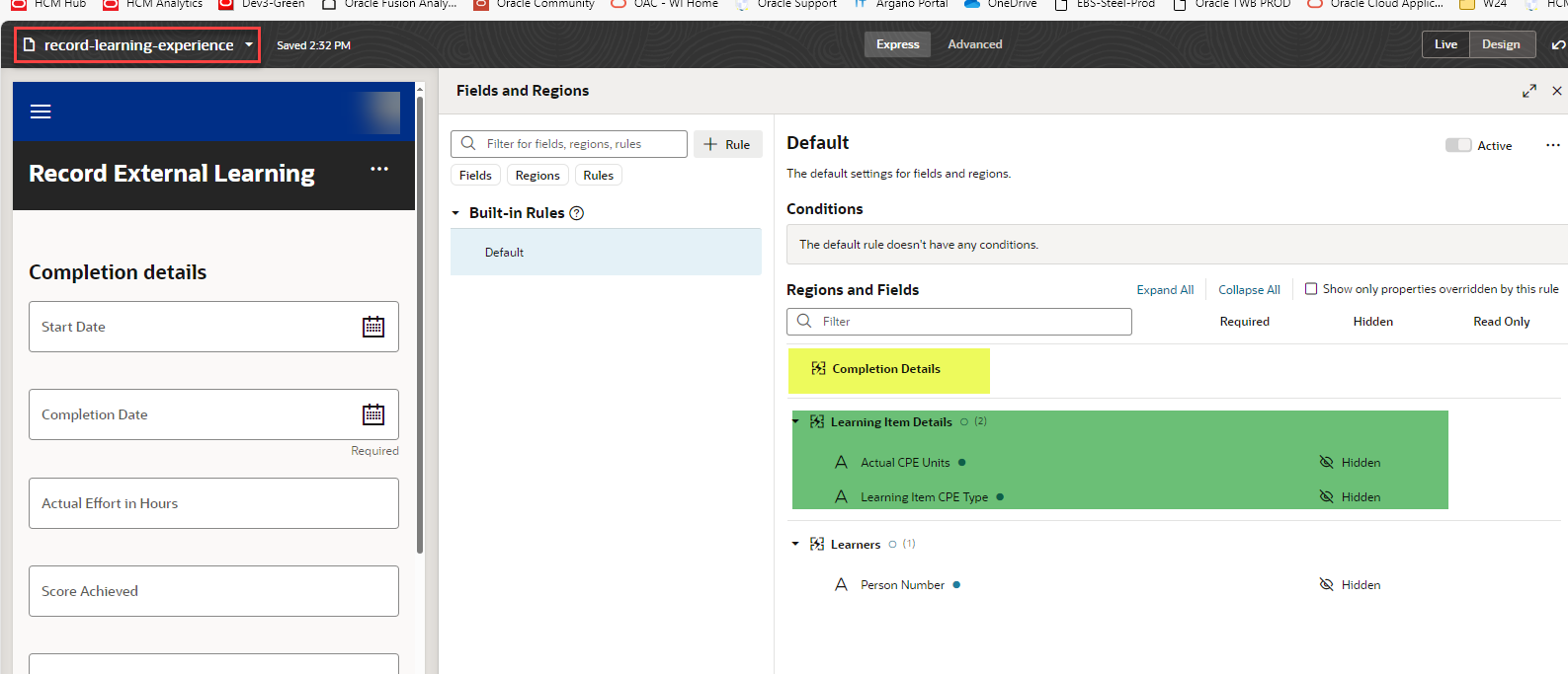 Business Rules Cannot Access All Regions / Fields — Cloud Customer Connect