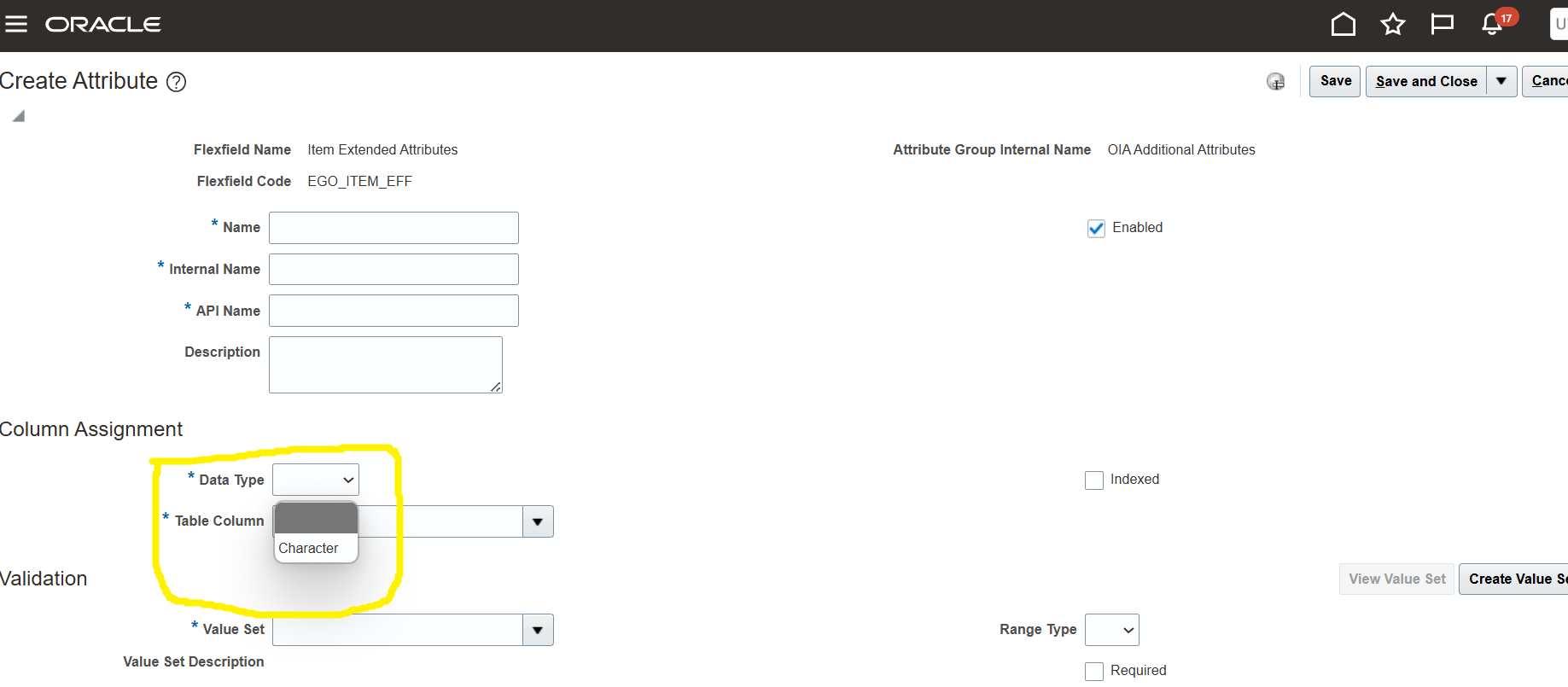 Type Eff Data Types not coming while creating EFF — Cloud Customer Connect