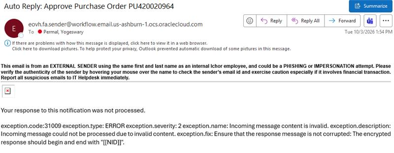 PO not approved via email — Cloud Customer Connect