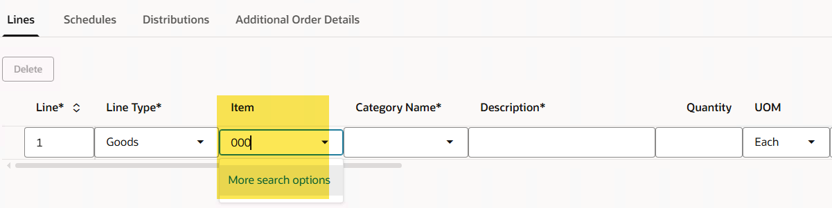 25A: Unable to see items when creating PO — Cloud Customer Connect