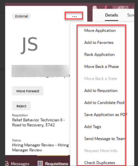 Add additional actions to Redwood Application/Candidates — Cloud ...