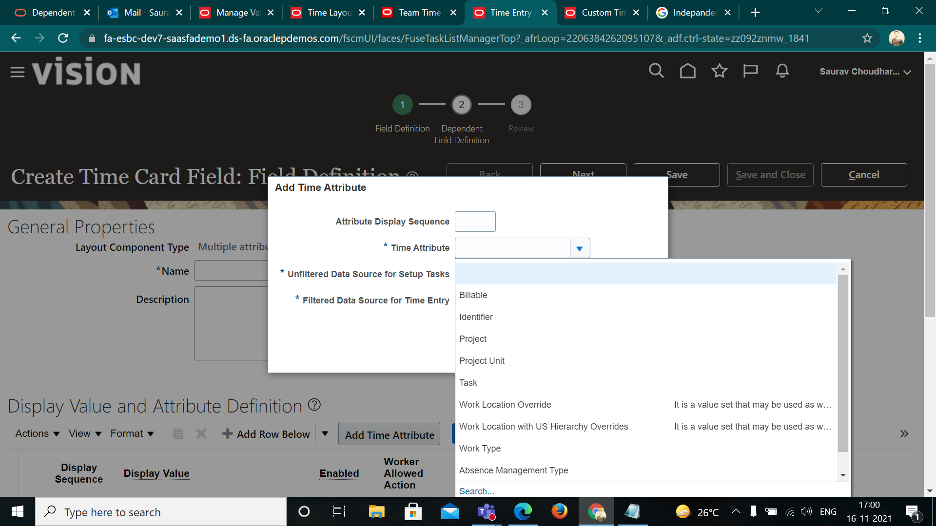 Here in time attribute dropdown there are keywords have been added can ...