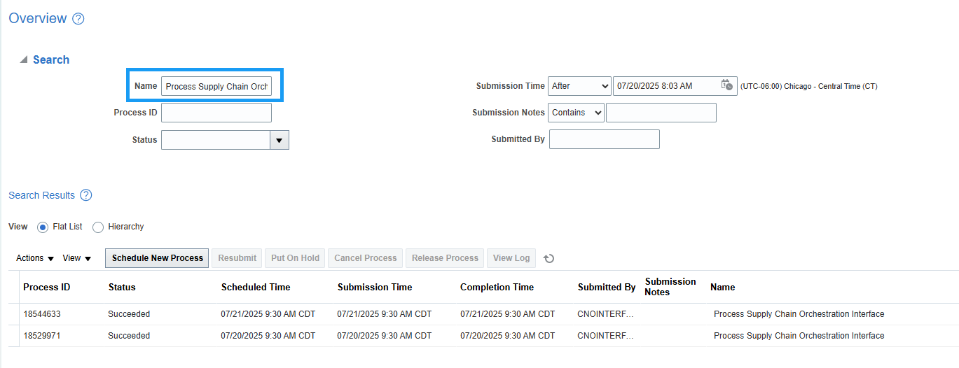 Process Supply Chain Orchestration Interface did not populate ...