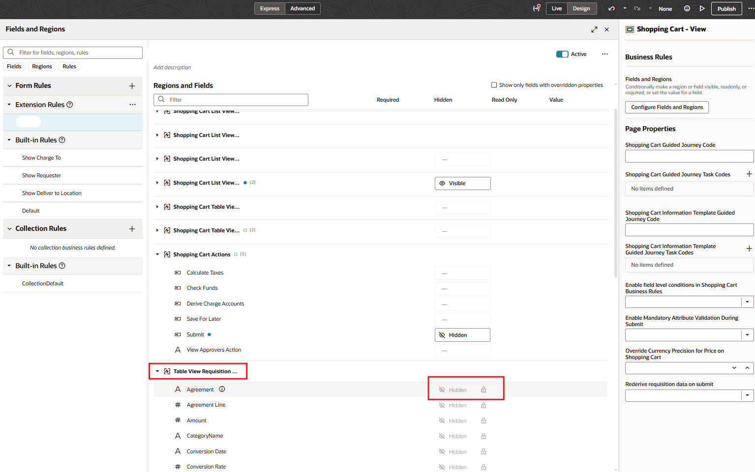 Unable to personalise RSSP shopping Cart Table View requisition lines ...