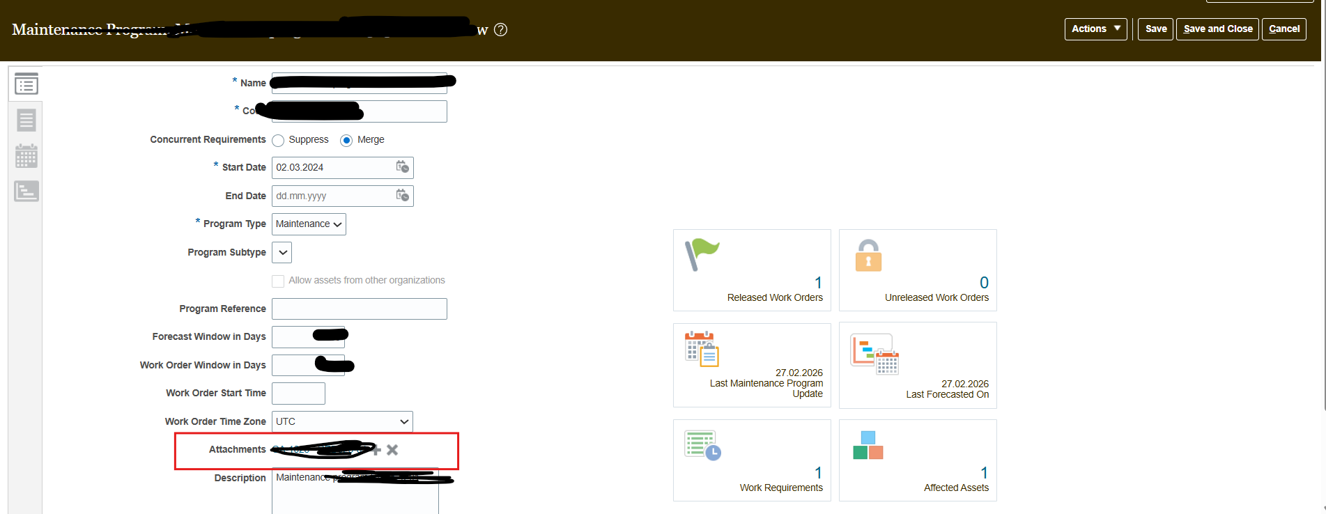 Not able to see attachments coming from maintenance Program to ...