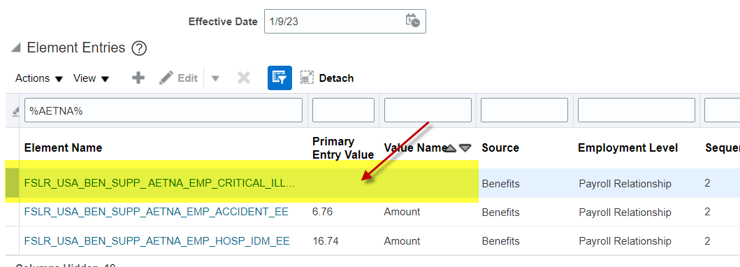 Benefit Element Entry Amount missing — Cloud Customer Connect
