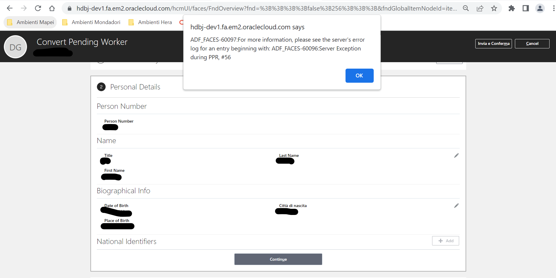 ADF Error when converting pending workers — Cloud Customer Connect