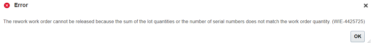 Unable to release the rework work order — Cloud Customer Connect