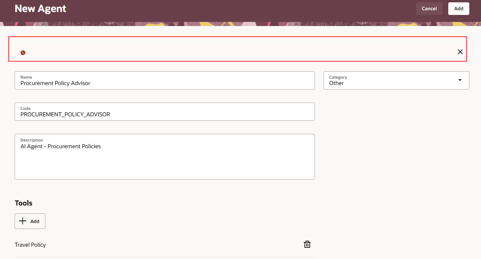 Error When Adding New AI Agent – No Error Message Details Shown — Cloud ...