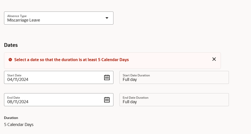 Absence duration not working as expected when enabling redwood — Cloud