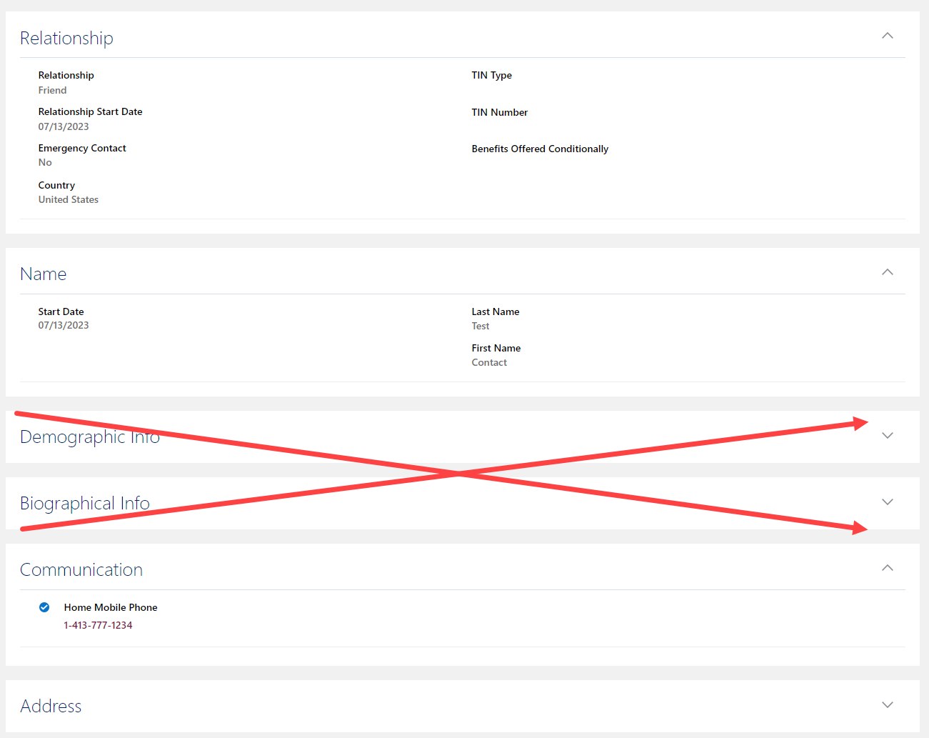 Hide Fields in Emergency Contact section for Line Managers — Cloud