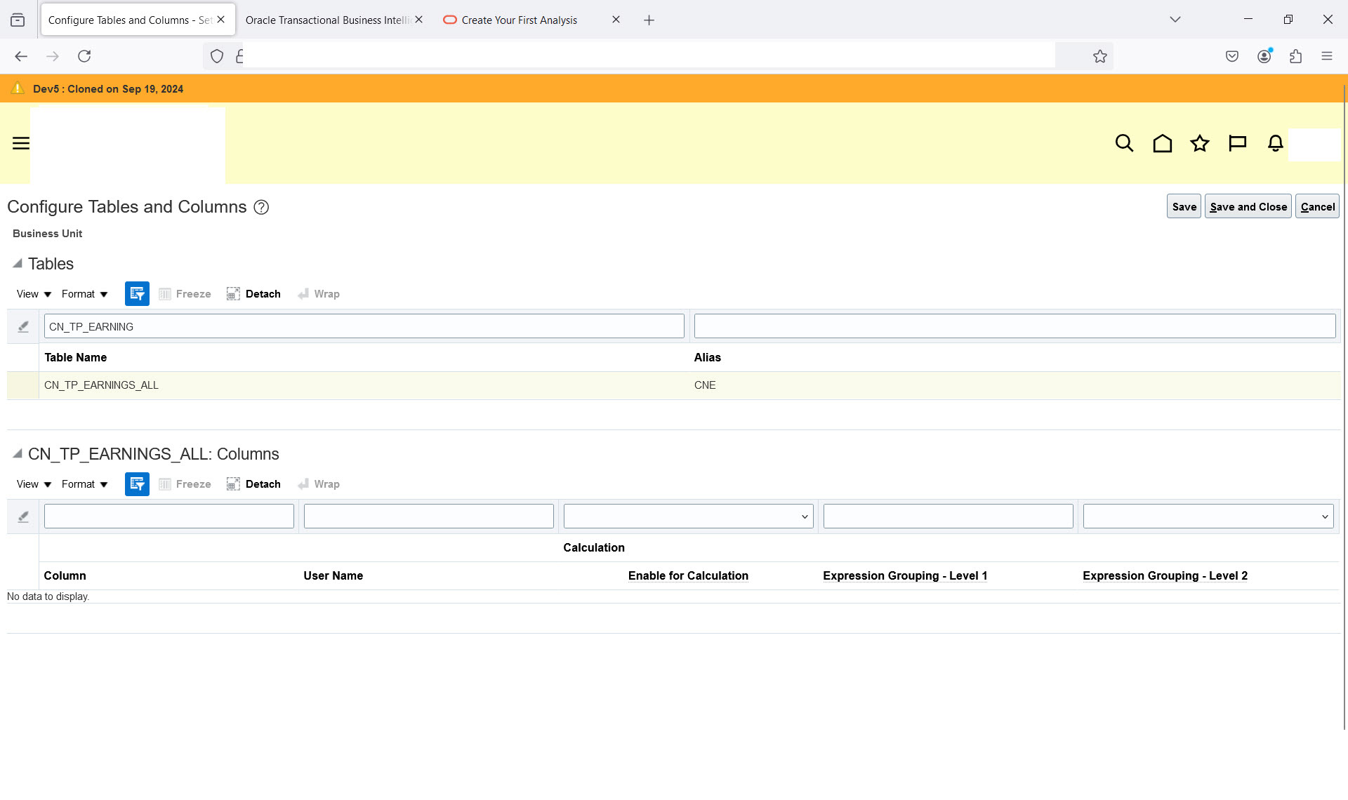 No Columns available in CN_TP_EARNINGS to enable for Calcluation ...