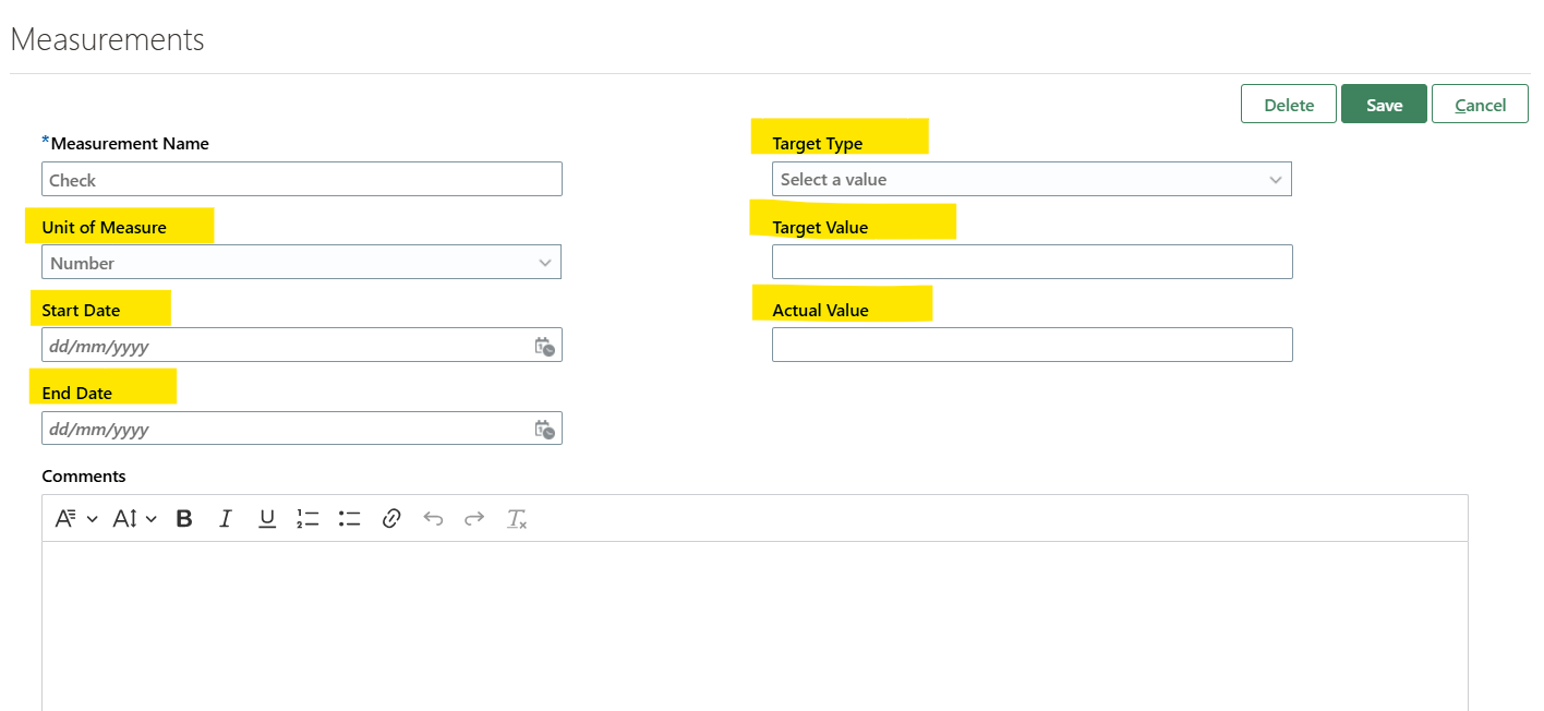 How to hide fields in measurement section under Performance goals based ...