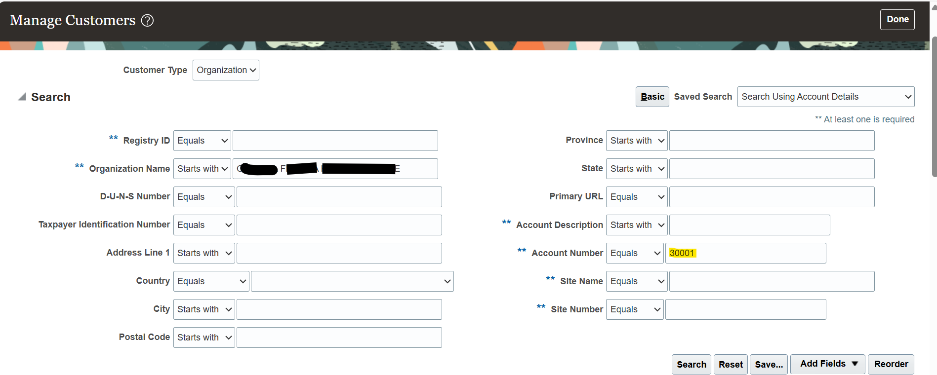 Searching for Customer Account — Cloud Customer Connect