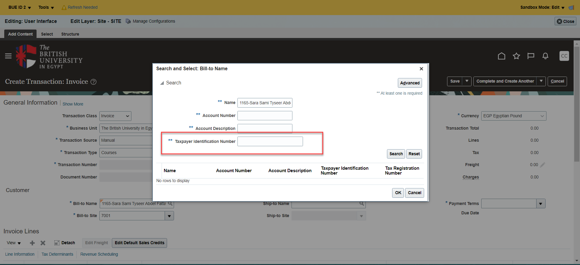 i need to change a field in receivable transaction screen using sand ...