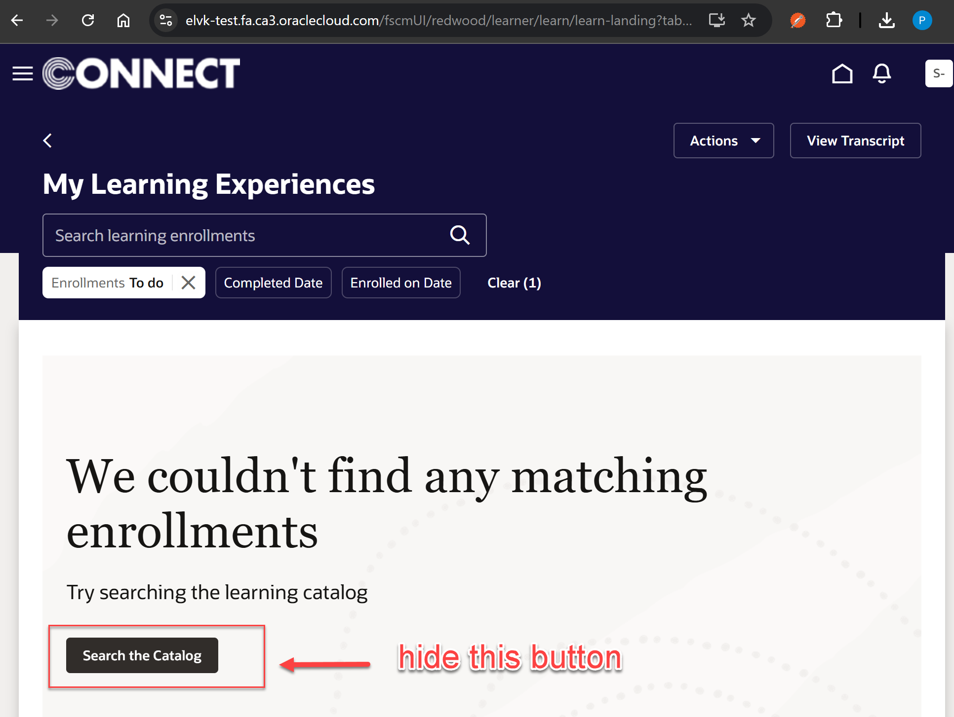 How to hide "search the catalog" button from my learning experience in