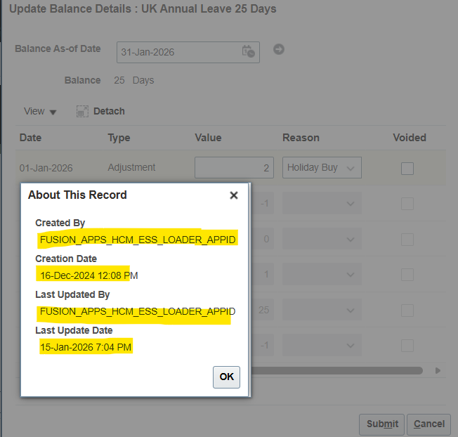Absence Balance Adjustment through HDL inquiry — Cloud Customer Connect