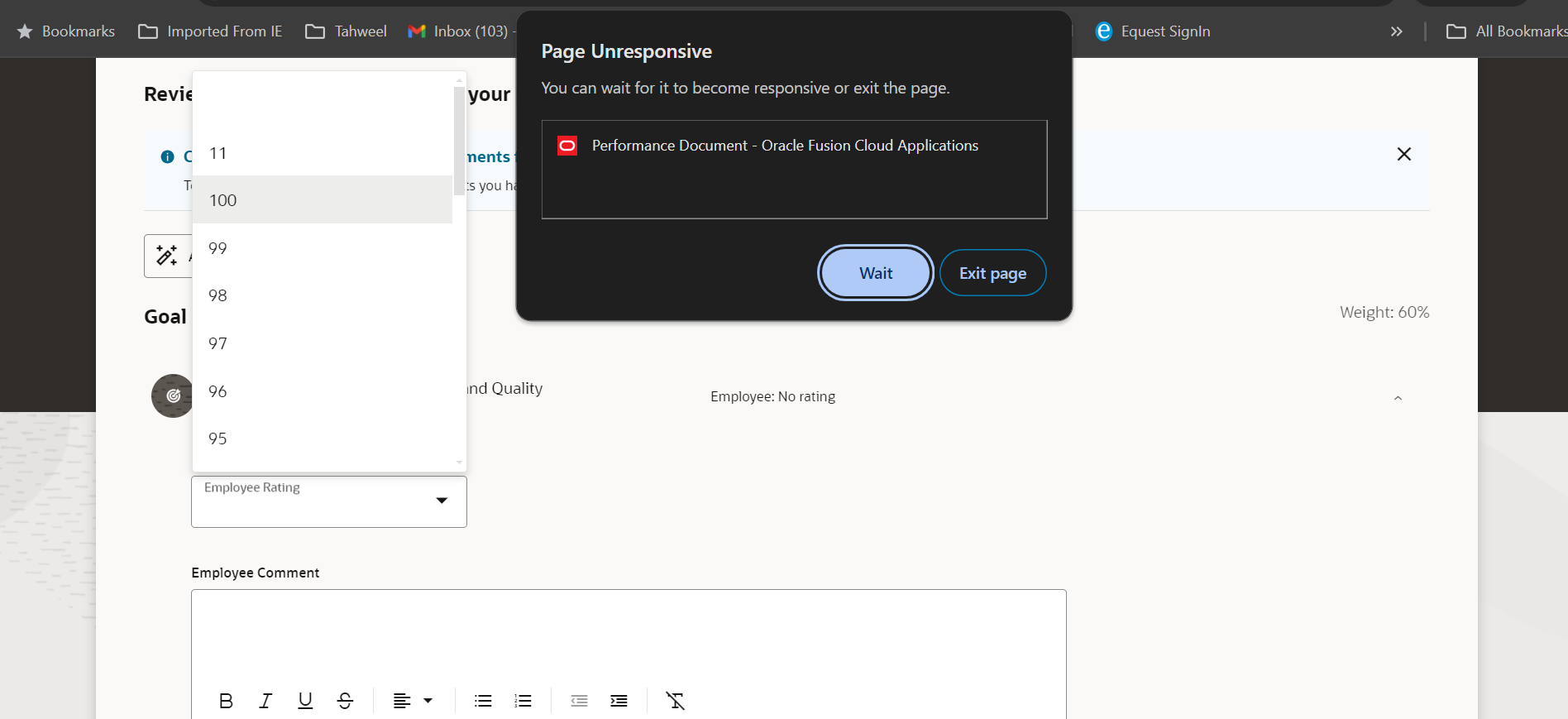 Page Unresponsive on Rating Selection — Cloud Customer Connect