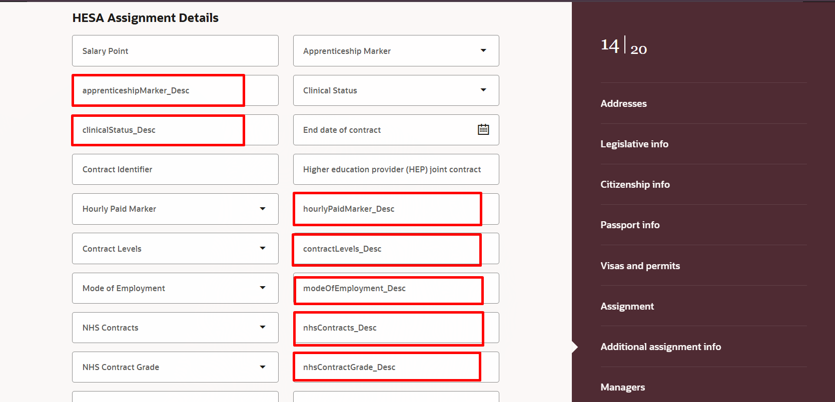 Redwood Core HR - Additional Assignment Info - EFFs showing API names ...