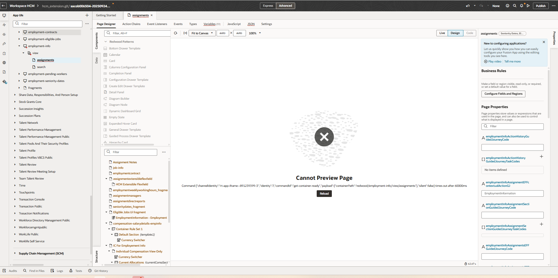 issue in employment info page visual builder — Cloud Customer Connect