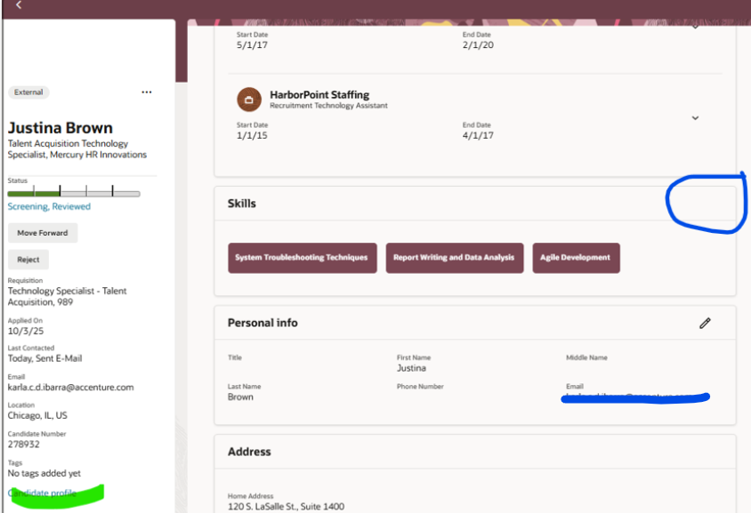 skill section in Candidate Profile Vs Job application view — Cloud ...